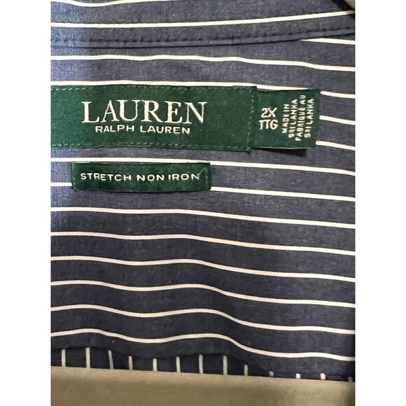 Ralph Lauren 2X shirt button-up grey/white pinstripe 3/4 sleeve office modest - Picture 5 of 5